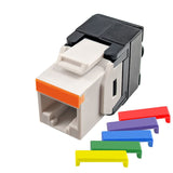 Simply 45 - S45-3500W - Cat5e UTP 180° White Keystone Jack, Toolless, Dust Cover, w/6-Color Snap-On ID Bars Included. 1ea/bag