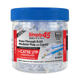 Simply 45 - S45-1500P - PROSeries Pass Through Blue Tint - Cat5e UTP with Cap45 - 100pc Jar 
