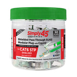 Simply 45 - S45-1650P - PROSeries Pass Through 1 Piece Shielded External Ground Green Tint - Cat6 STP with Cap45 - 50pc Jar