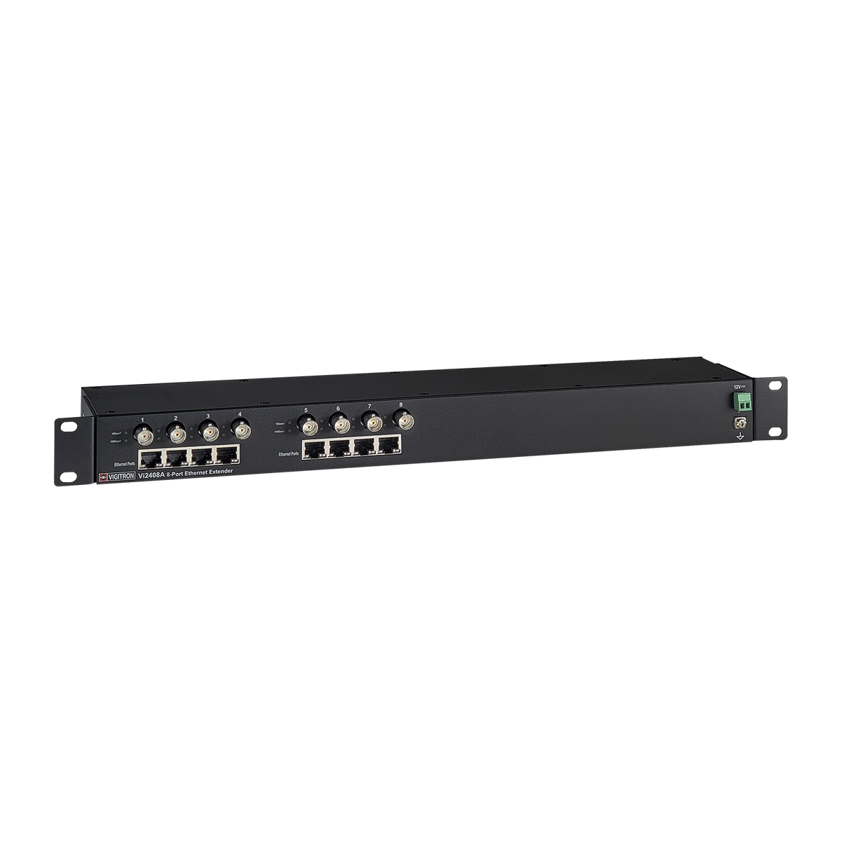 Vigitron - Vi2408A - 8-Port MaxiiCopper™ Ethernet Extender over Coax, af/at 37W PoE, Requires 12VDC @ 3A PS, suggested Vi0014