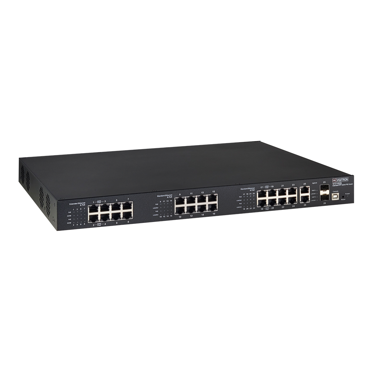 Vigitron - Vi31026 - 26-Port, 8-Port Extended UTP, 16-Port Standard, L2, Hybrid PoE Switch