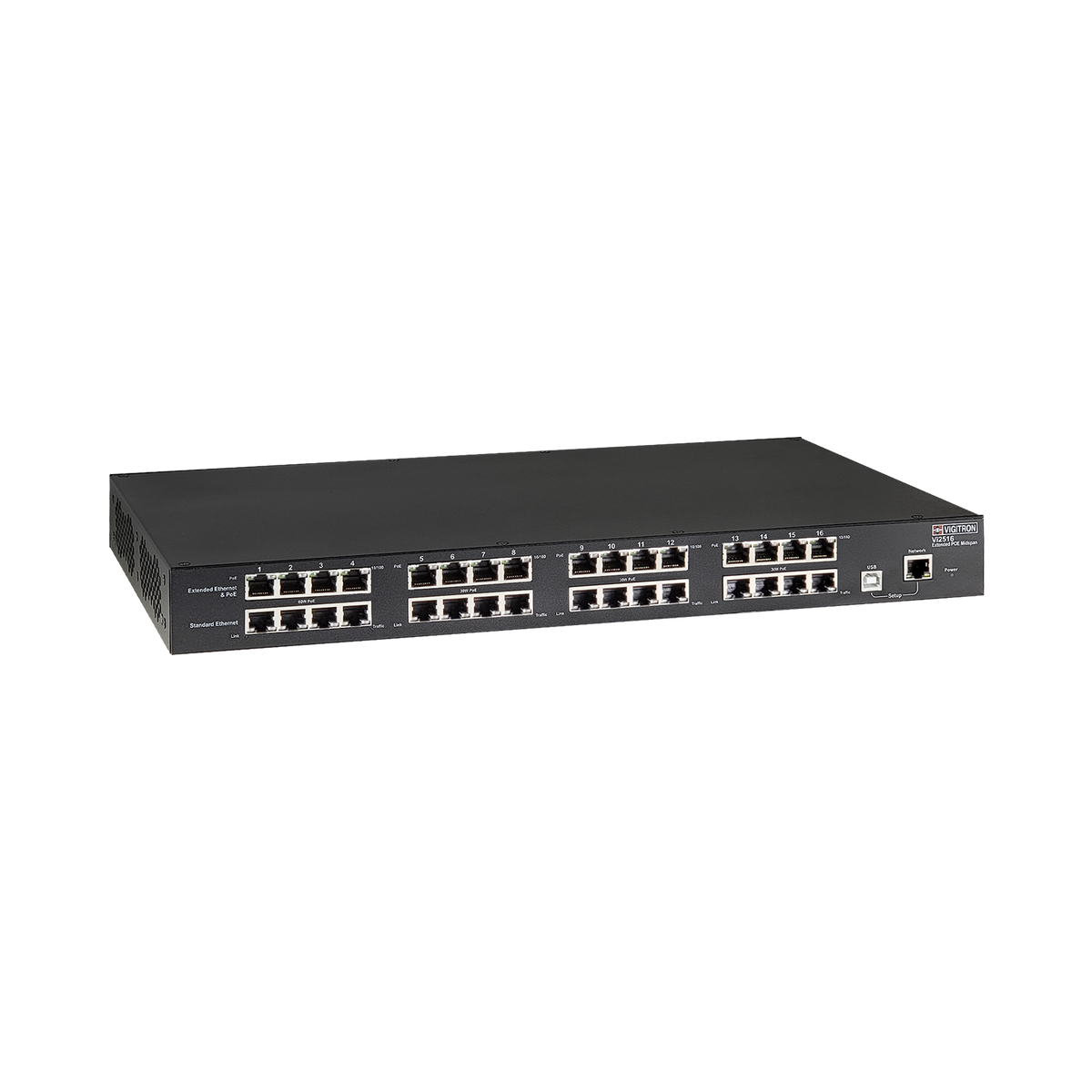 Vigitron - Vi2516 - 16-Port MaxiiPower™ Managed af/at 72W PoE Midspan w/ UTP Extender (600W PS)