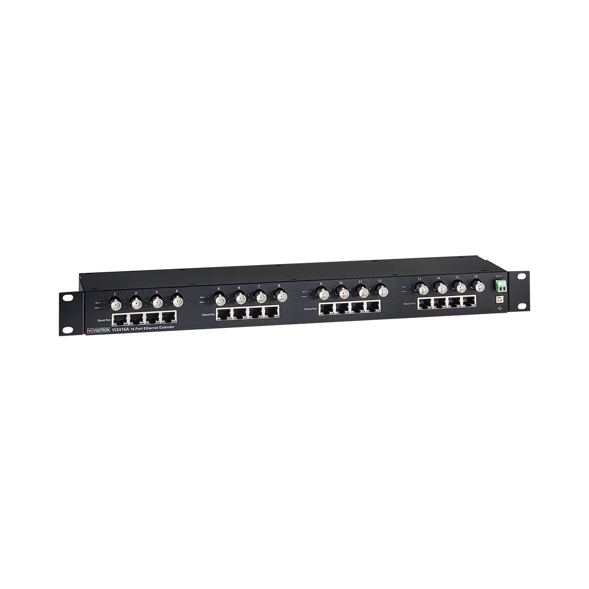 Vigitron - Vi2416A - 16-Port MaxiiCopper™ Ethernet Extender over Coax, af/at 37W PoE, Requires 12VDC @ 3A PS, suggested Vi0014