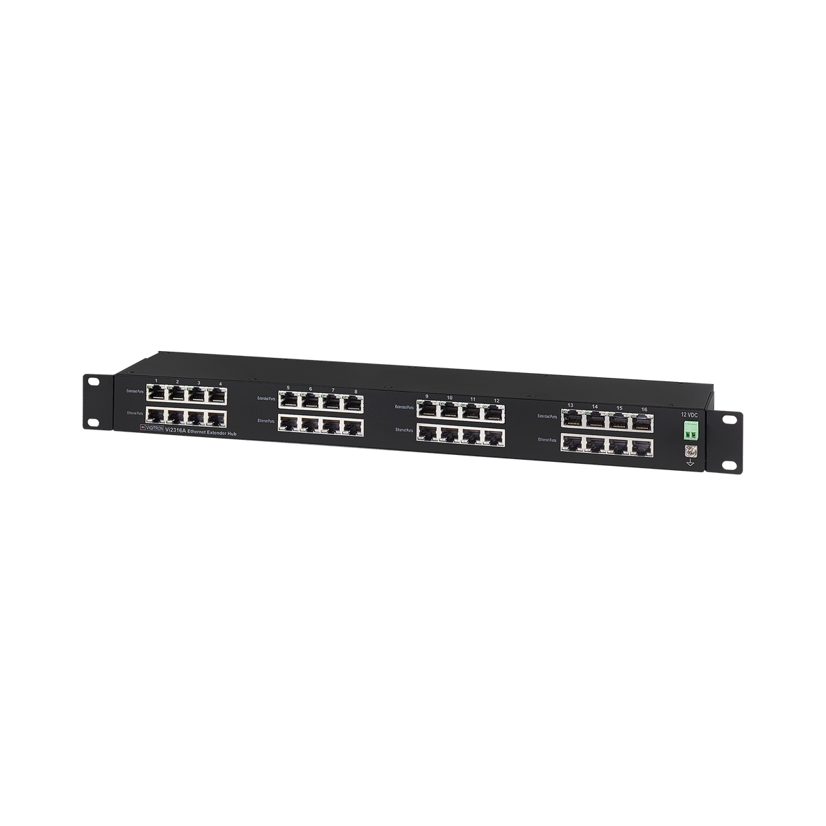 Vigitron - Vi2316A - 16-Port MaxiiCopper™ Ethernet Extender over UTP, af/at/bt 72W PoE, Requires 12VDC @ 3A PS, suggested Vi0014