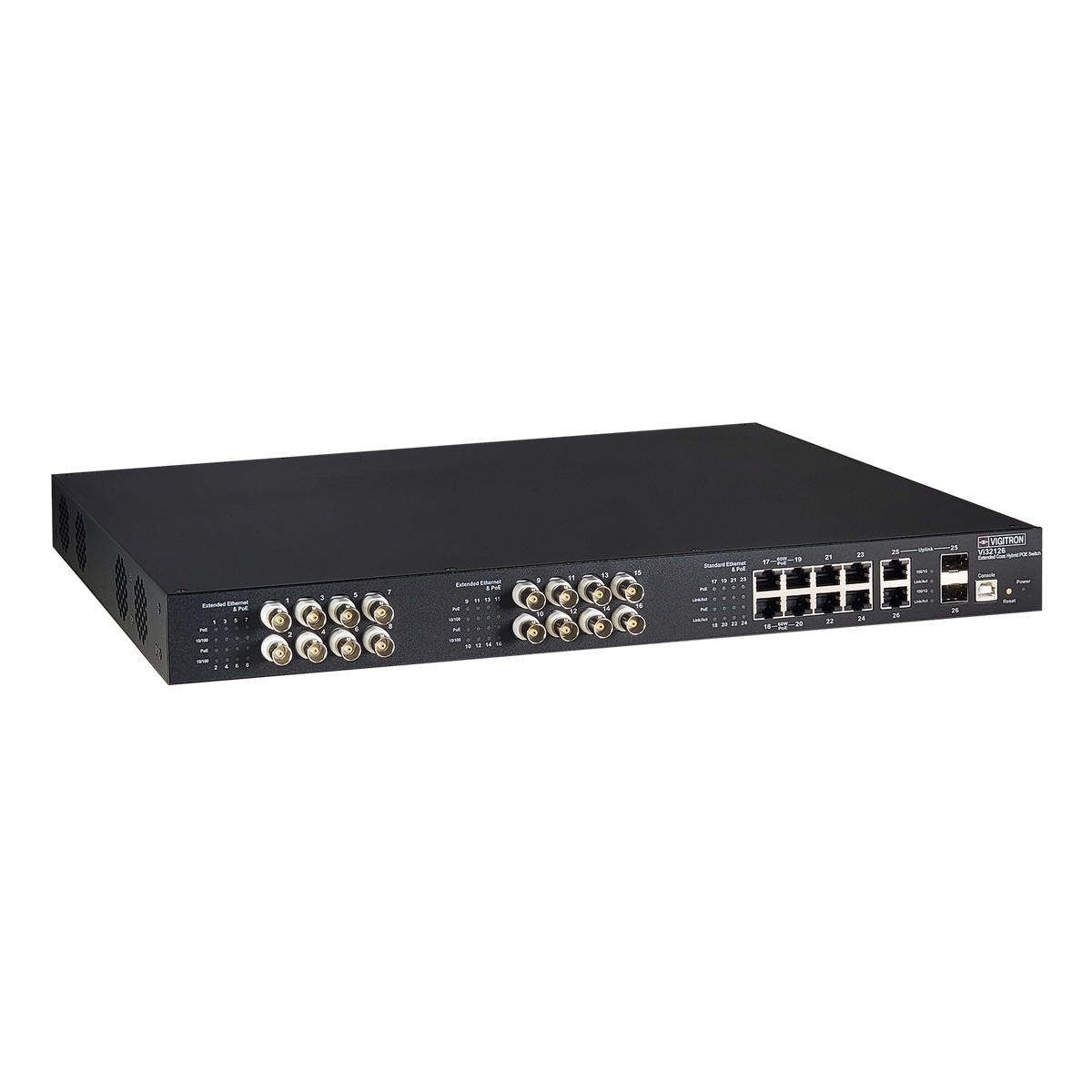Vigitron - Vi32126 - 26-Port, 16-Port Coax, 8-Port Standard, L2, Hybrid PoE Switch