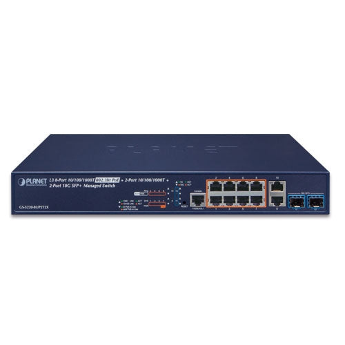 Planet - GS-5220-8UP2T2X - L3 8-Port 10/100/1000T 802.3bt PoE + 2-Port 10/100/1000T + 2-Port 10G SFP+ Managed Switch