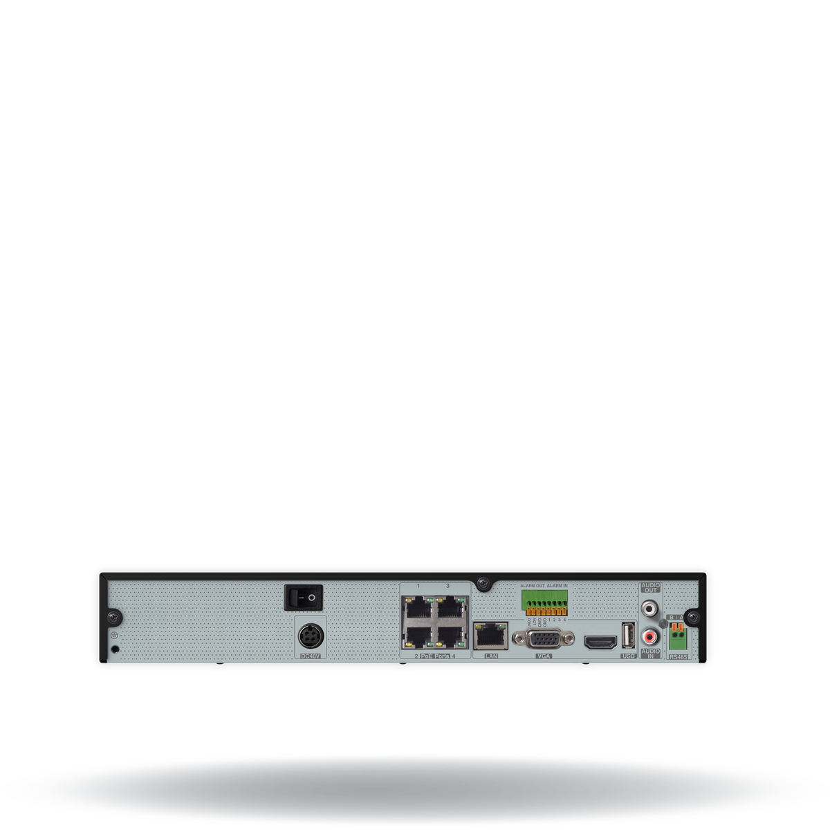 Digital Watchdog - DW-VG492T4P - Advanced Linux-Based embedded NVR, 2TB, Supports 9 2.1MP cameras@30fps (1080P) up to 4K, ONVIF, 4 port PoE switch built in, H.264/H.265, HDMI, VGA, 4 Sensor Input, 1 Relay Output, 1ch Audio Input, 1ch Audio Output, Pa