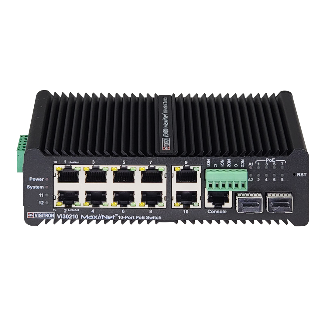 Vigitron - Vi30210 - Hardened Managed 10-Port, L2+, 1G Industrial 90W PoE Ring Switch