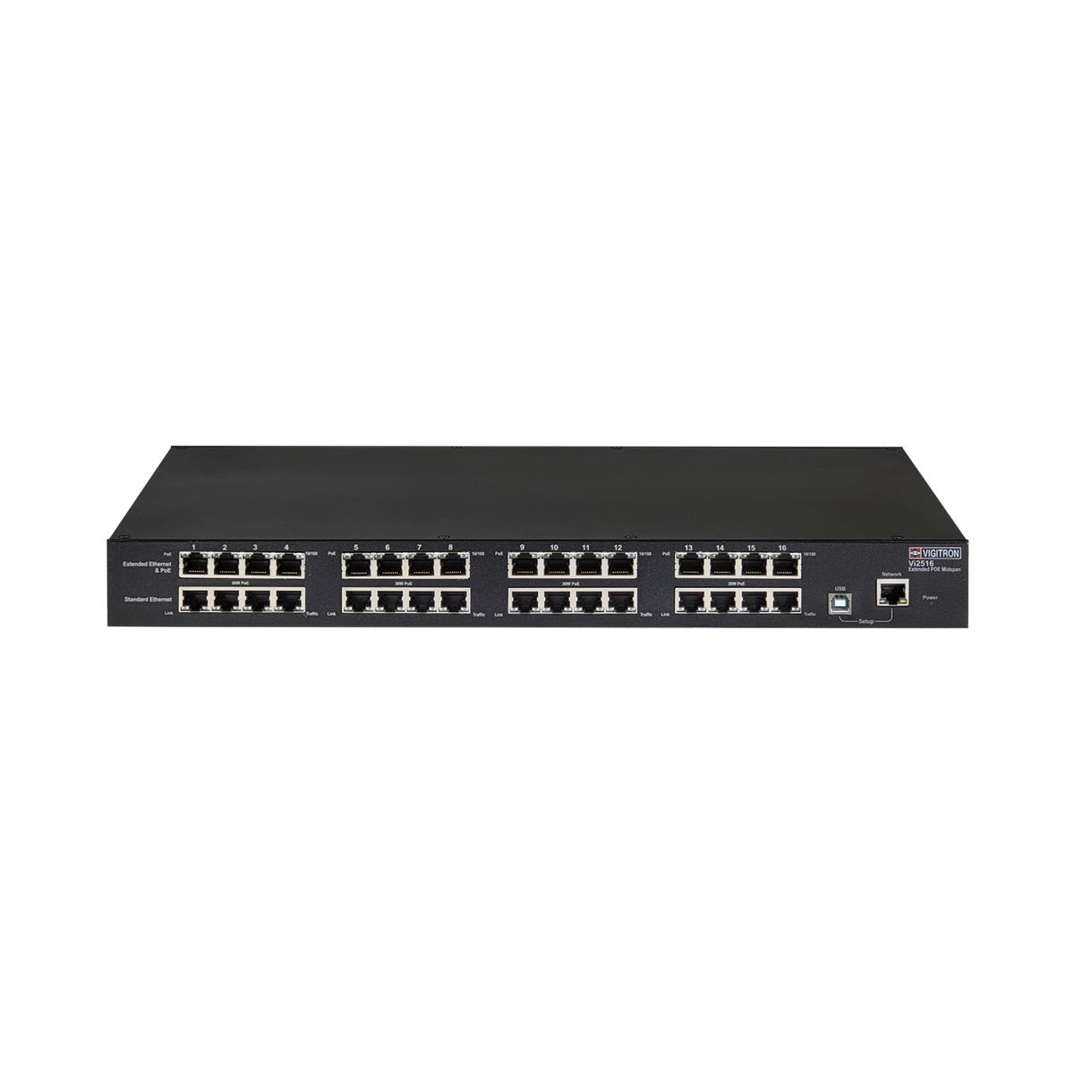 Vigitron - Vi2516 - 16-Port MaxiiPower™ Managed af/at 72W PoE Midspan w/ UTP Extender (600W PS)