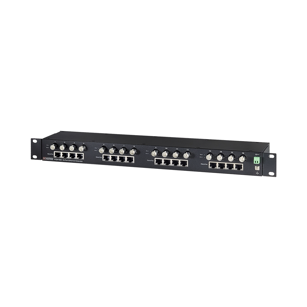Vigitron - Vi2416A - 16-Port MaxiiCopper™ Ethernet Extender over Coax, af/at 37W PoE, Requires 12VDC @ 3A PS, suggested Vi0014