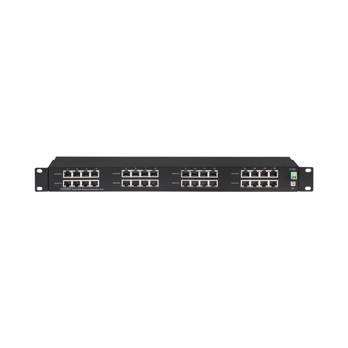Vigitron - Vi2316A - 16-Port MaxiiCopper™ Ethernet Extender over UTP, af/at/bt 72W PoE, Requires 12VDC @ 3A PS, suggested Vi0014
