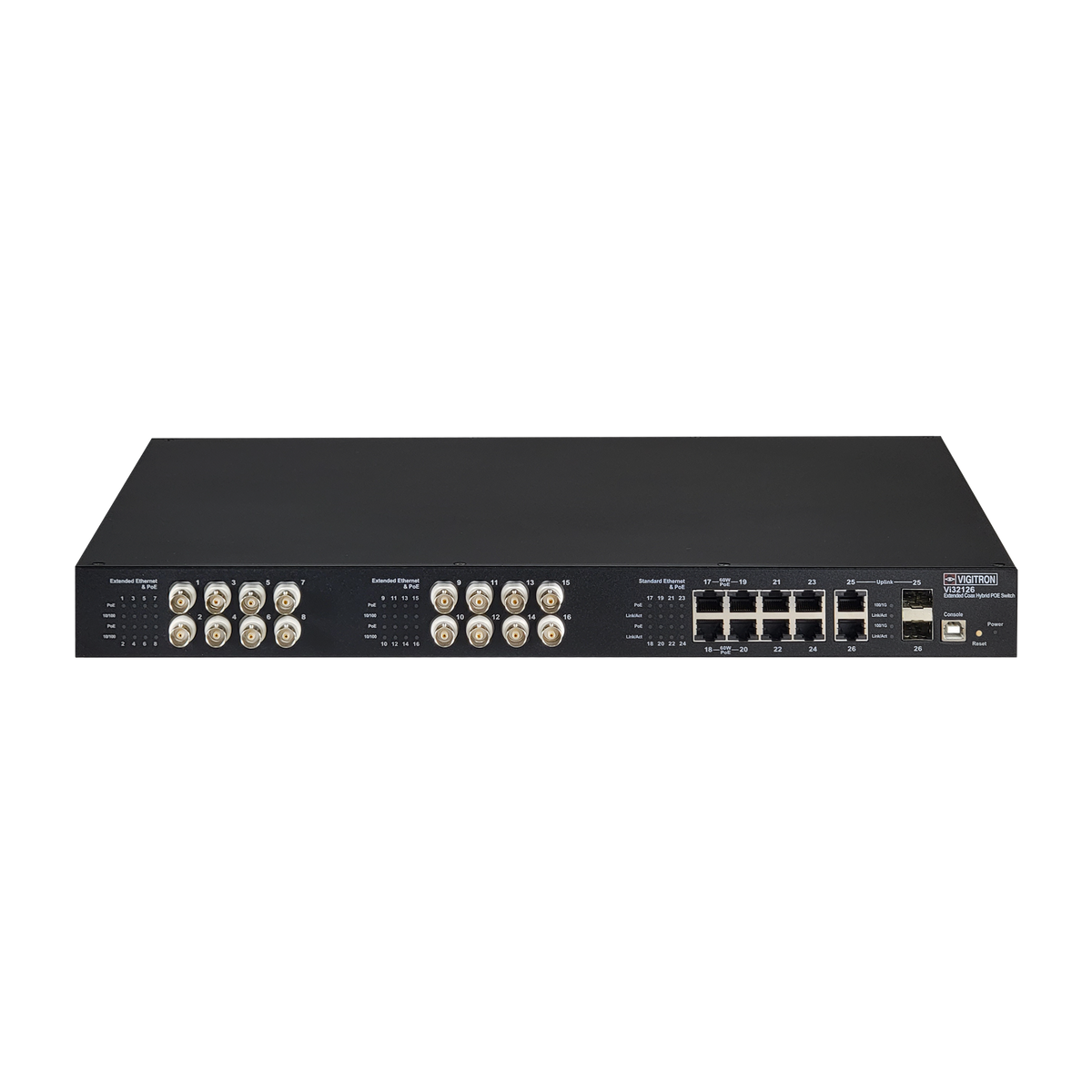 Vigitron - Vi31126 - 26-Port, 16-Port Extended UTP, 8-Port Standard, L2, Hybrid PoE Switch