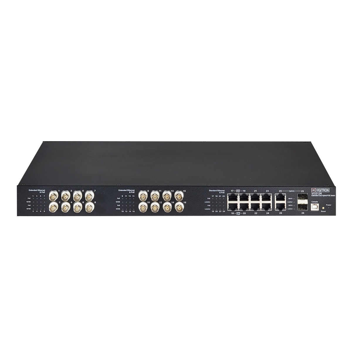 Vigitron - Vi32126 - 26-Port, 16-Port Coax, 8-Port Standard, L2, Hybrid PoE Switch