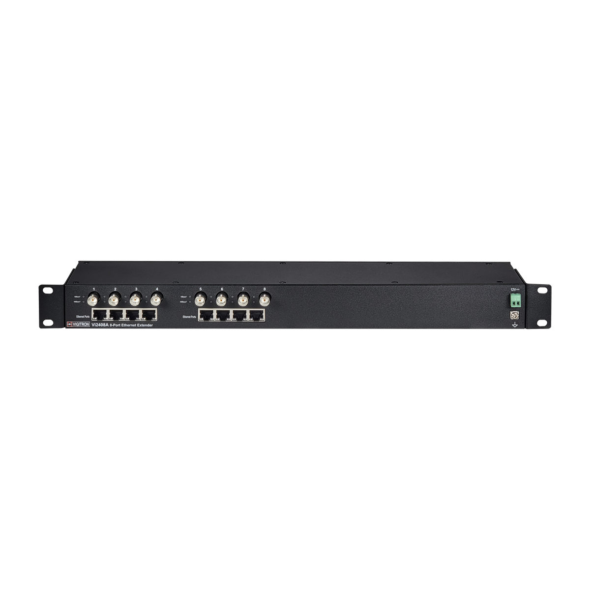 Vigitron - Vi2408A - 8-Port MaxiiCopper™ Ethernet Extender over Coax, af/at 37W PoE, Requires 12VDC @ 3A PS, suggested Vi0014