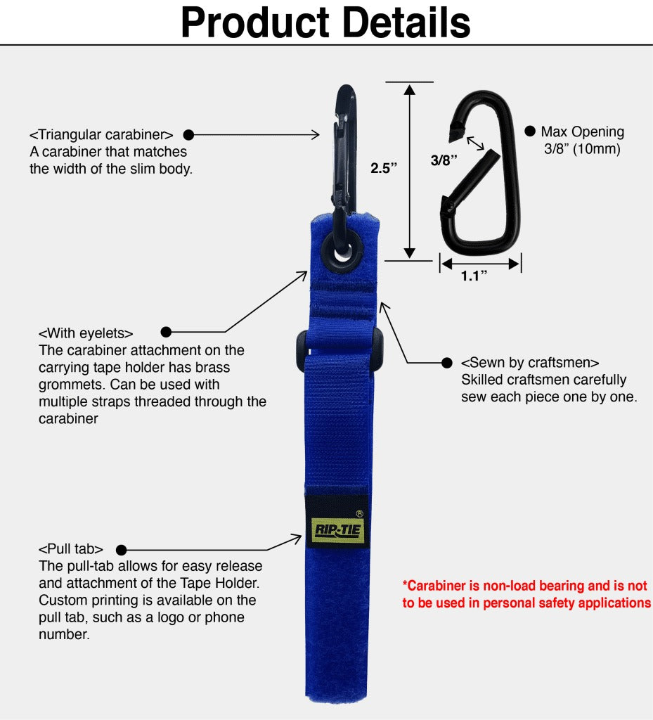 Rip-Tie - TH-H16 - One Inch Wide TapeHolder with Carabiner, 1″ x 16