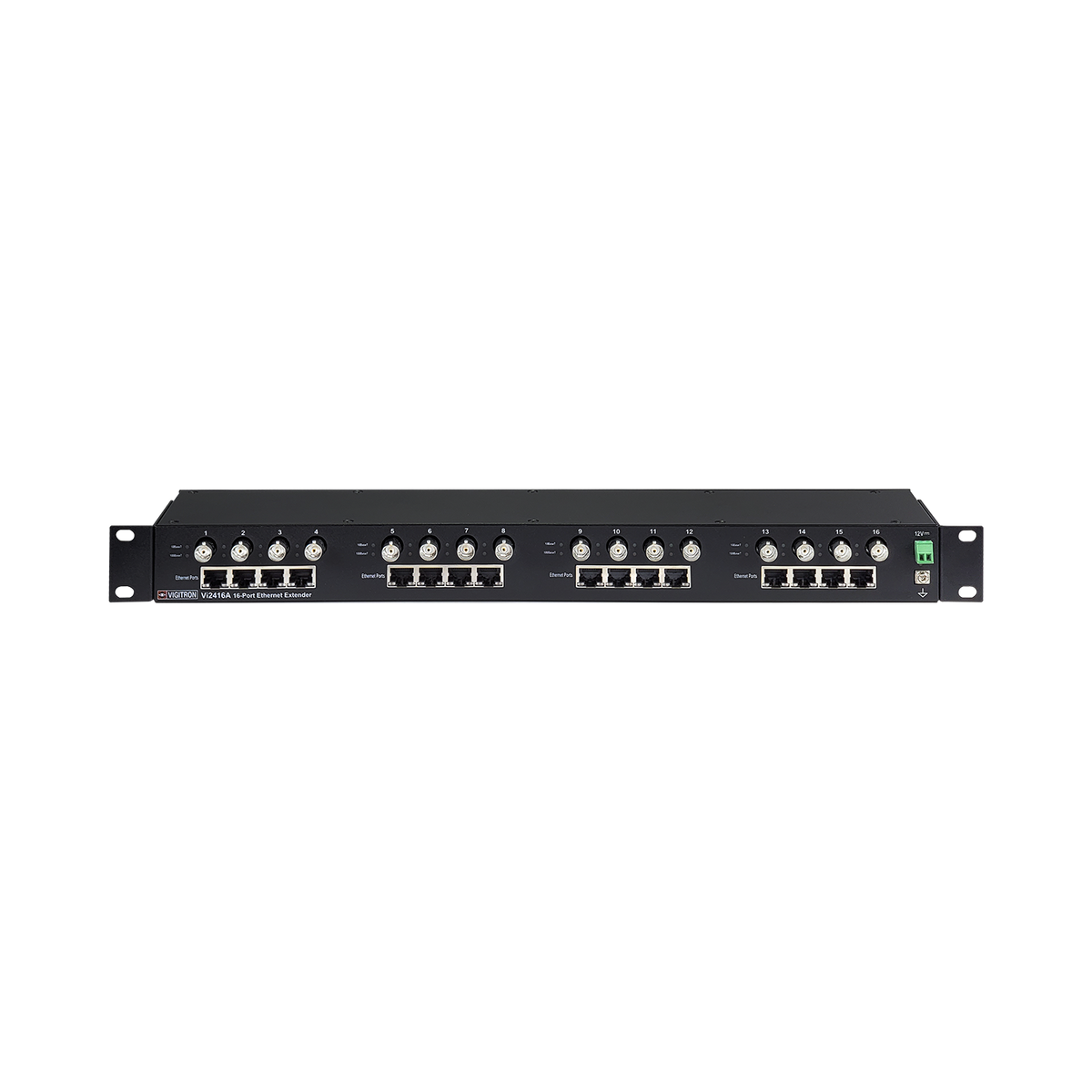 Vigitron - Vi2416A - 16-Port MaxiiCopper™ Ethernet Extender over Coax, af/at 37W PoE, Requires 12VDC @ 3A PS, suggested Vi0014