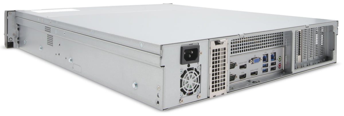 EXACQ - IP08-72T-2AL-E - IP 2U Rackmount A-Series exacqVision NVR with 8 IP Enterprise licenses (64 max), 72TB Internal JBOD storage. Linux Ubuntu 22.04 LTS OS on SSD, 8GB RAM, Dual 2.5GbE on-board, 4 x USB, 1 x HDMI, 2 x DP, 1 x VGA. Includes rackmo