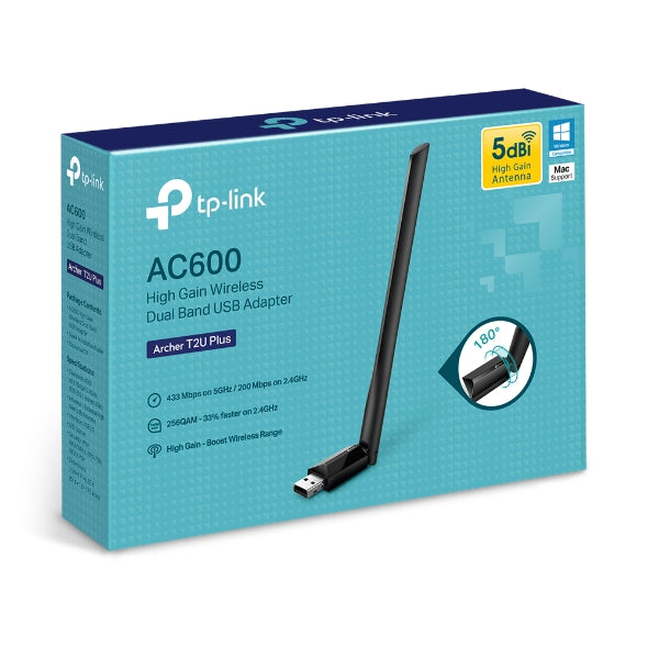 TP-Link - ARCHER T2U PLUS - AC600 High Gain Wireless Dual Band USB Adapter