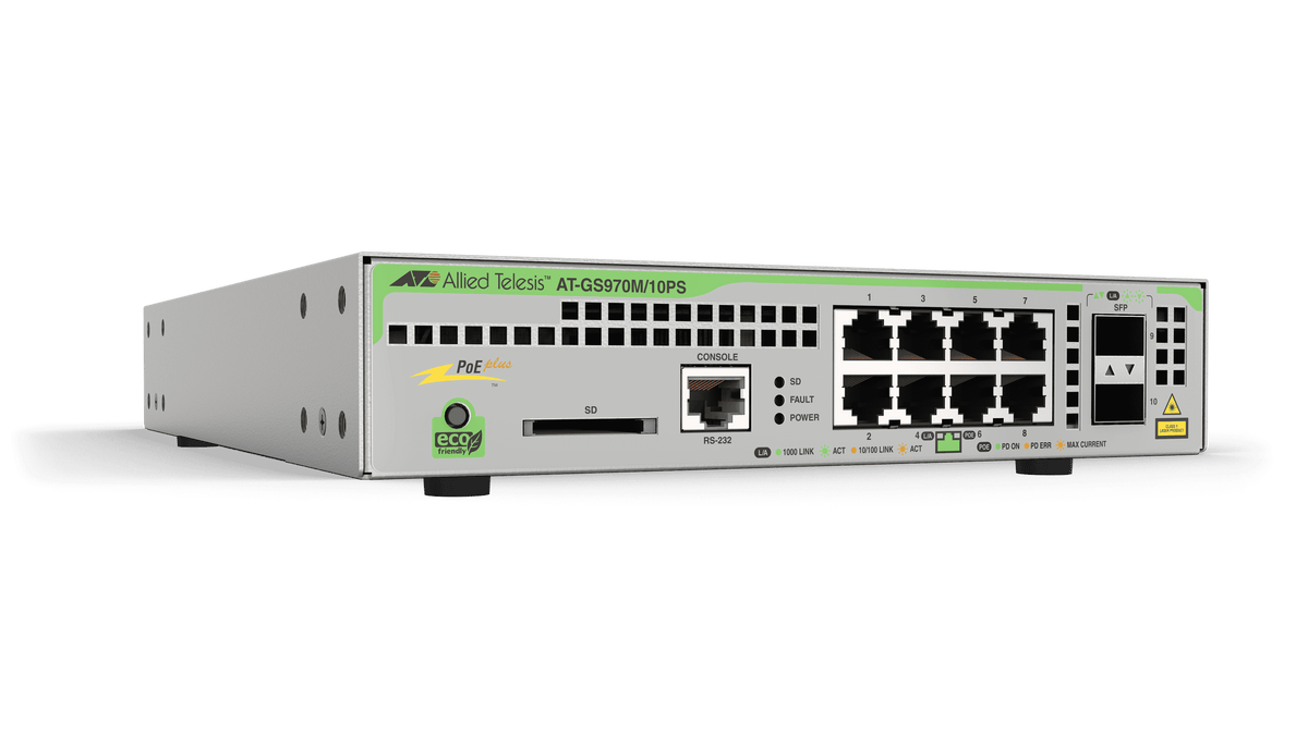 Hanwha - AT-GS970M/18PS-R-10 - AT 16 x Gigabit Ethernet managed switch , 2 x SFP Uplink, PoE+ 247W total PoE budget
