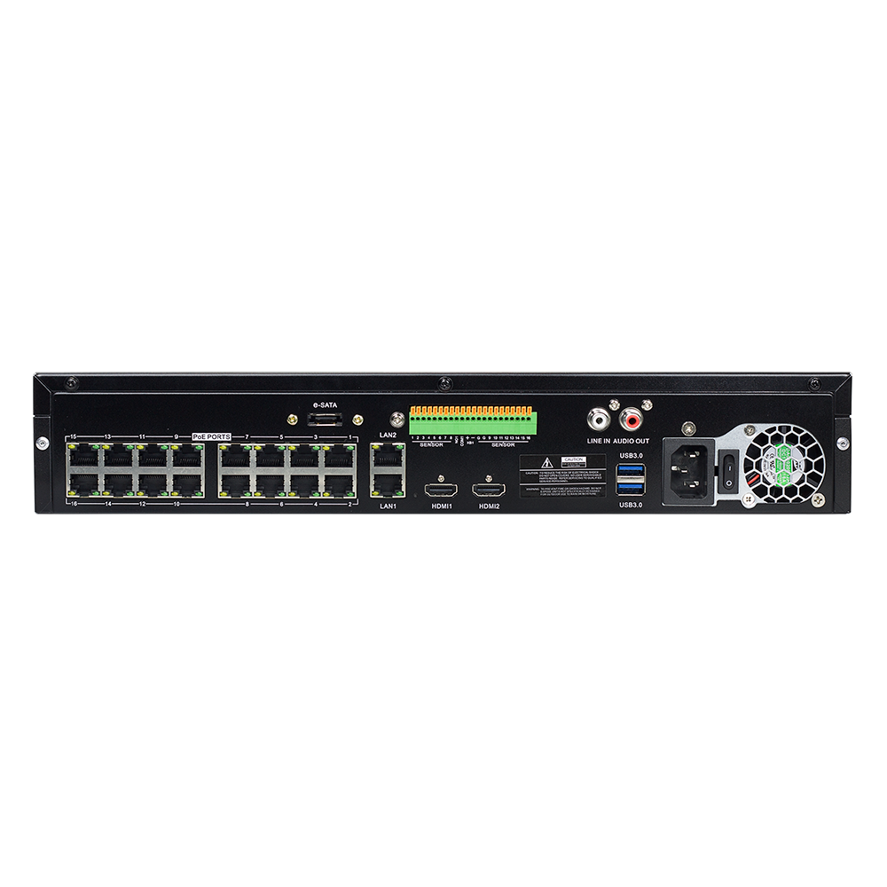 AVYCON - AVR-NSV32P16-18T - (NDAA) H.265+ 32CH 4K NVR with 16ch Built-in PoE, DUAL NIC, max. 320Mbps, 8MP@30FPS, ONVIF, 8 Alarm In / 1 Alarm Out, 1 HDMI 4K Output, 4 SATA, 18TB HDD installed