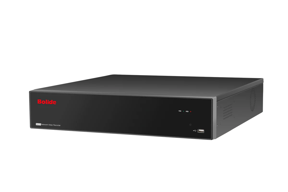 BOLIDE - BN-NVR/64NX/NDAA - 64-Channel 4K H.265 NVR, Supports Up to 4K Cameras, 640Mbps Throughput 4K, Output, 3 HDMI, VGA, 8 Hard Drive Bays Up to 12TB each bay, 96TB max, NDAA Compliant, iPac AI Enabled