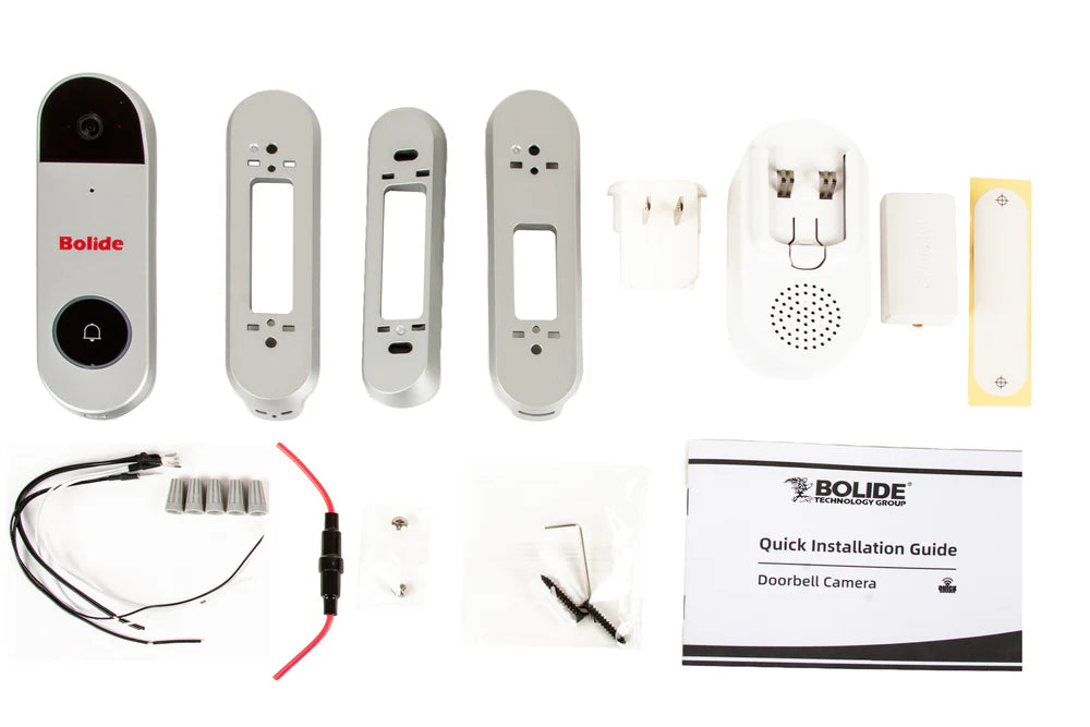 BOLIDE - BN-VDB - 5MP Smart Video Doorbell, Connects to Bolide iPac NX NVRs, 2.4/5G Wi-Fi Capable, Built-in Speaker and Mic, SD Card Slot, Human Detection, Package Dection, and Loitering Detection Analytics, POE, Silver Color, Includes Wall Mount Bra