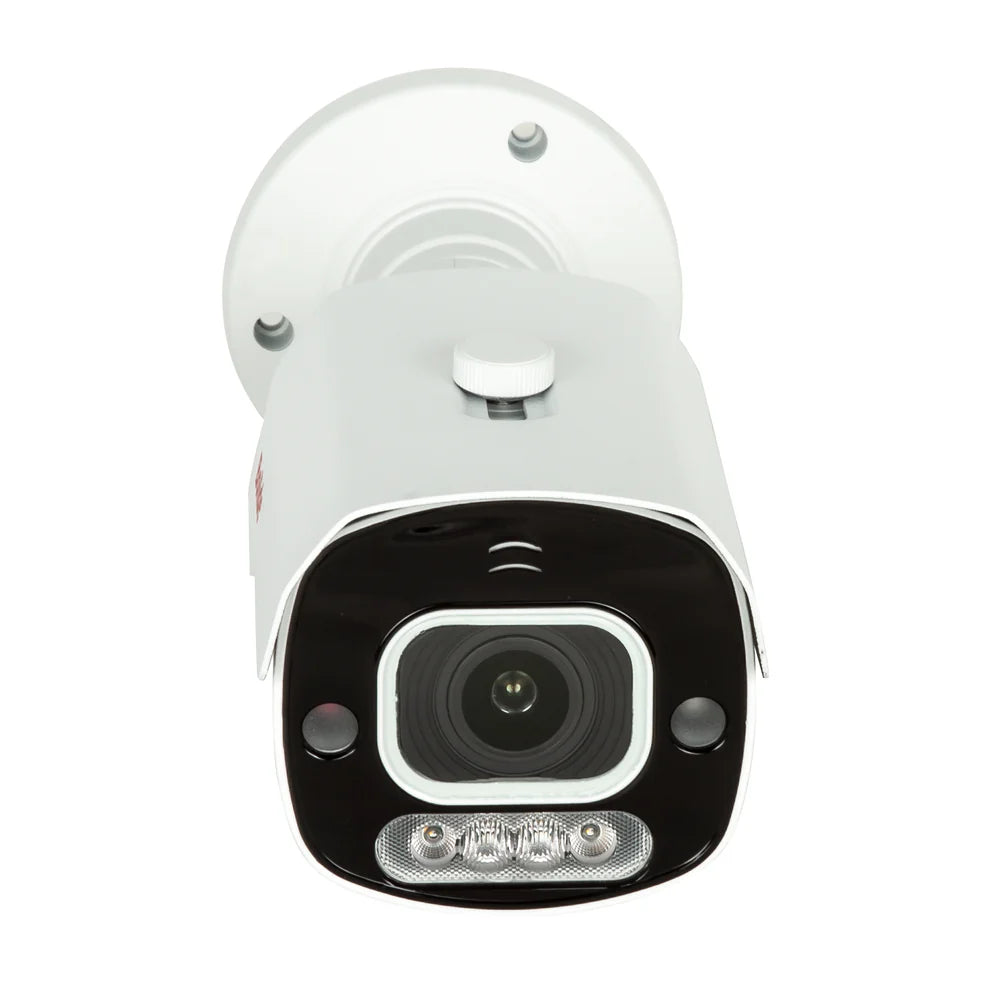 BOLIDE - BN9036AD/TAA - TAA Compliant H.265 8MP 2.8-12mm Motorized Varifocal Lens IP67 Full Color Active Deterrent Bullet Camera, Color At Night Warmlight Up to 65 Feet, Two-Way Audio ( Built-in Speaker and Mic ), MicroSD Slot Up to 256GB, Active Det