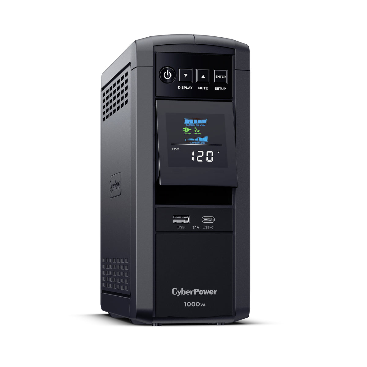 CYBERPOWER - CP1000PFCLCD - 1000VA/600W Sine wave UPS, NEMA 5-15P w/5ft Cord, 10 NEMA 5-15R Outlets, USB, Relay, 2 USB charge ports, PowerPanel Personal Software, 3 Yr Warranty