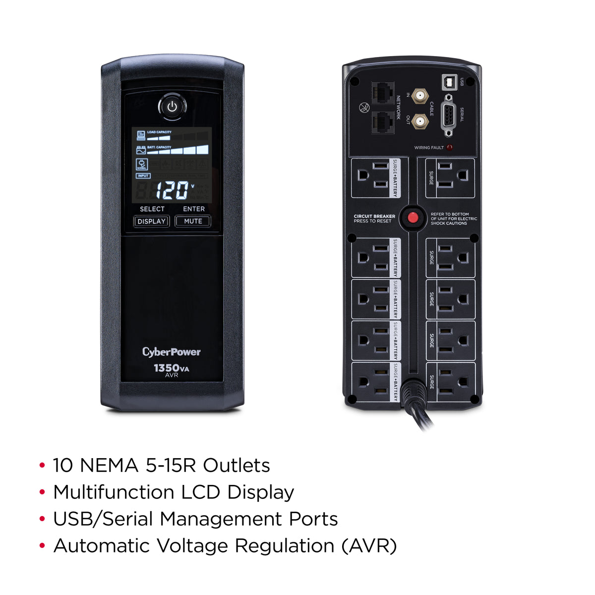 Cyber Power - CP1350AVRLCD - UPS SYSTEMS Intelligent LCD 1350VA/815W Line-Interactive
