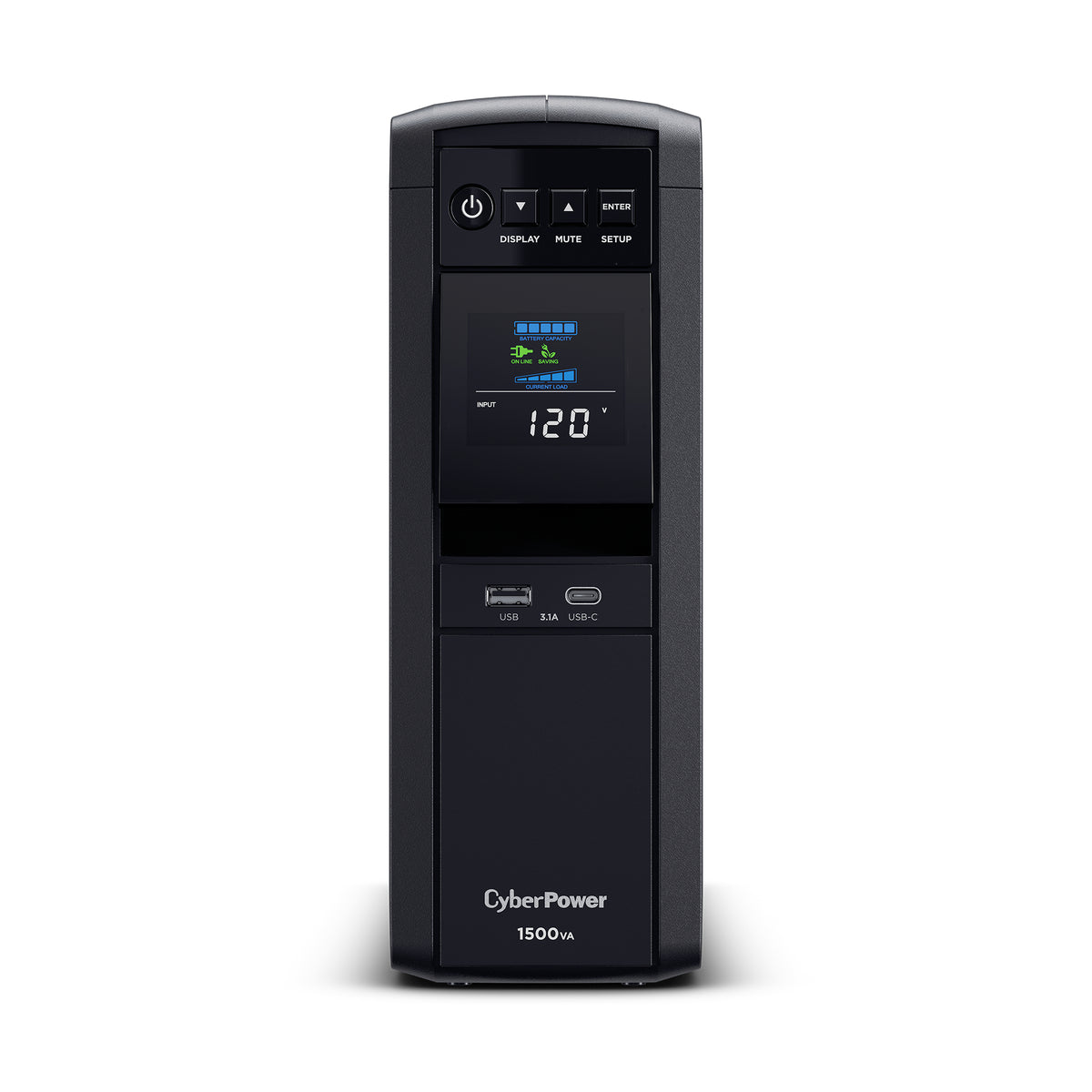 CYBERPOWER - CP1500PFCLCD - 1500VA/1000W, PFC Sine Wave Mini-tower UPS, 12 NEMA 5-15R, NEMA 5-15P, USB, Relay, SNMP, 3 Yr Wty