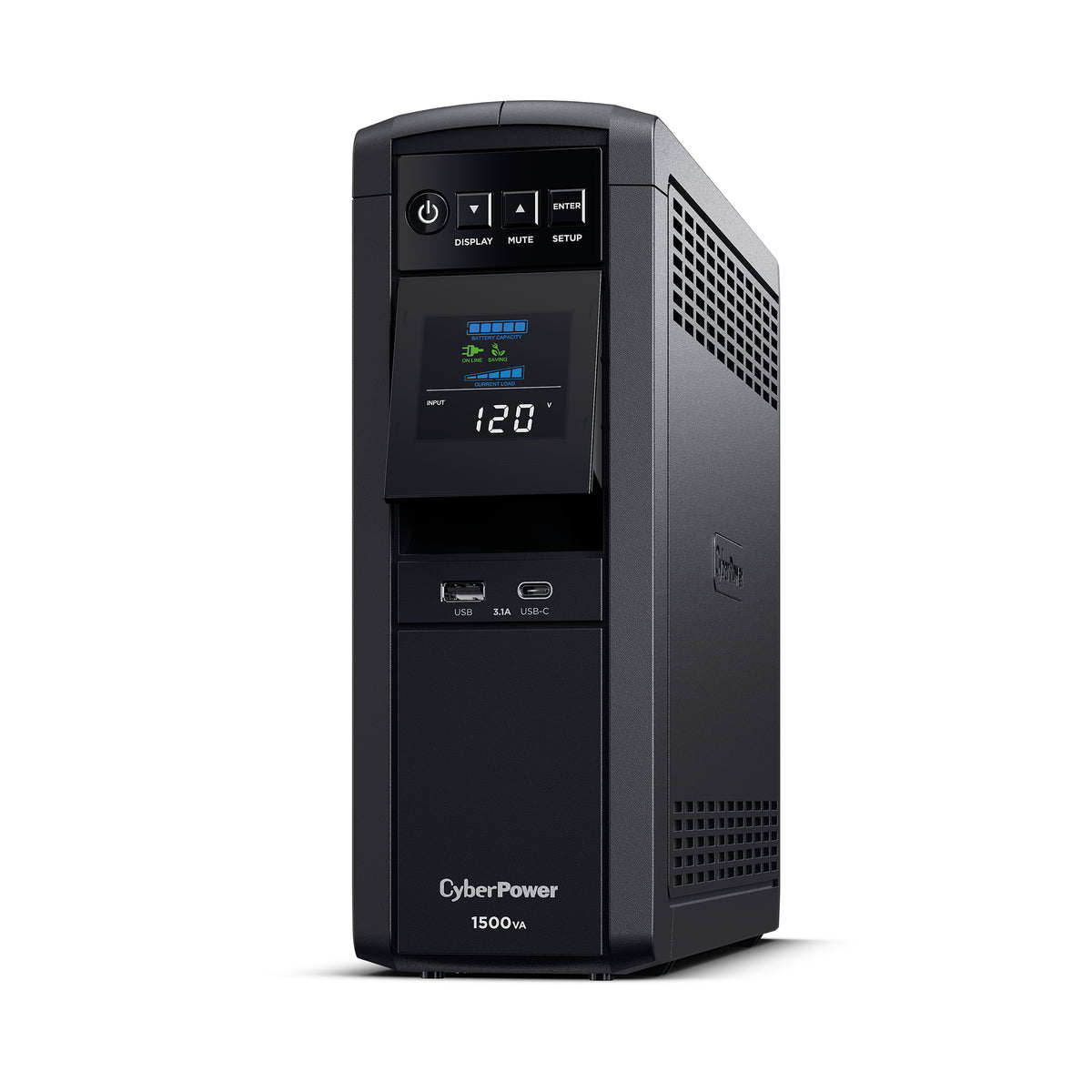 CYBERPOWER - CP1500PFCLCD - 1500VA/1000W, PFC Sine Wave Mini-tower UPS, 12 NEMA 5-15R, NEMA 5-15P, USB, Relay, SNMP, 3 Yr Wty
