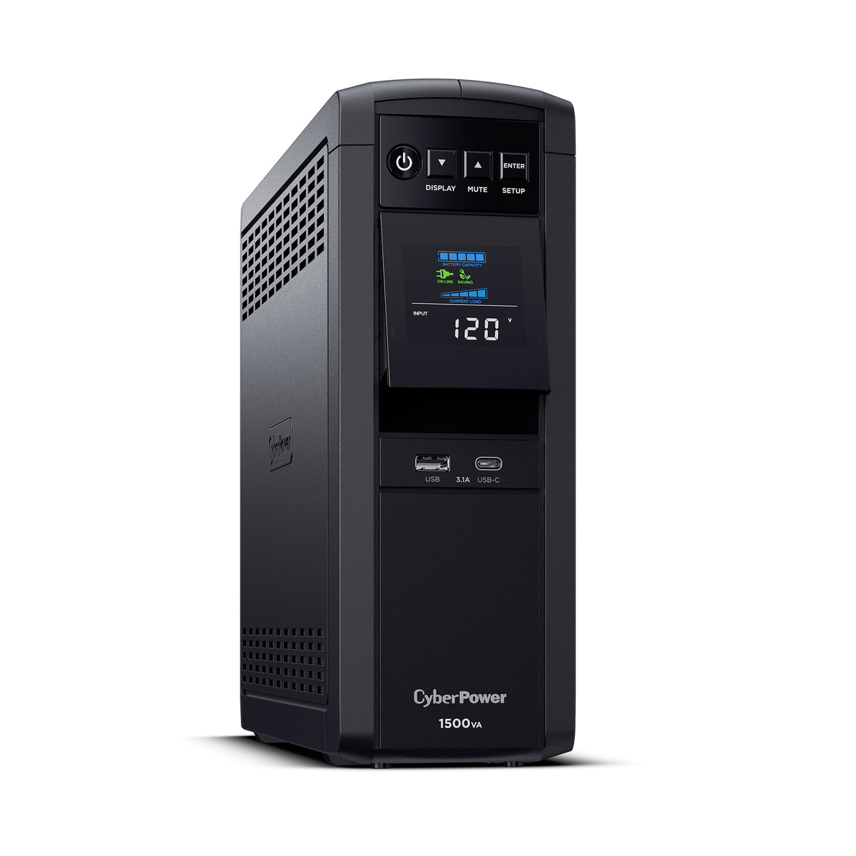 CYBERPOWER - CP1500PFCLCD - 1500VA/1000W, PFC Sine Wave Mini-tower UPS, 12 NEMA 5-15R, NEMA 5-15P, USB, Relay, SNMP, 3 Yr Wty