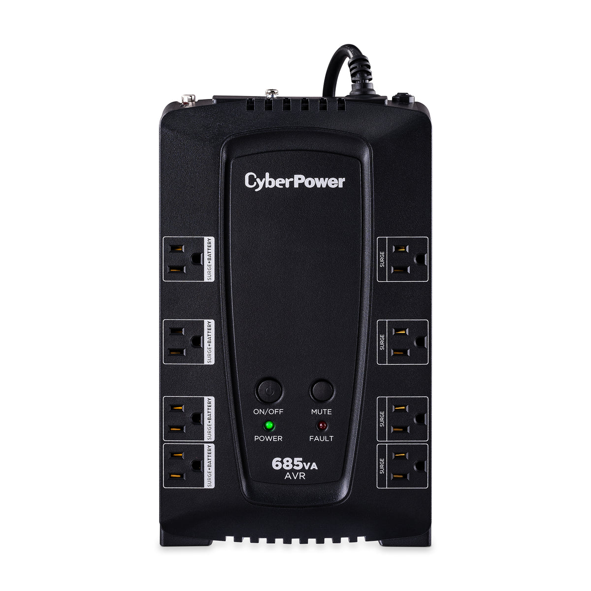CYBERPOWER - CP685AVRG - 685VA/390W Compact UPS, AVR, NEMA 5-15P, 6 Ft Cord, 8 NEMA 5-15R, USB, Serial, PowerPanel Personal, 3 Year Warranty