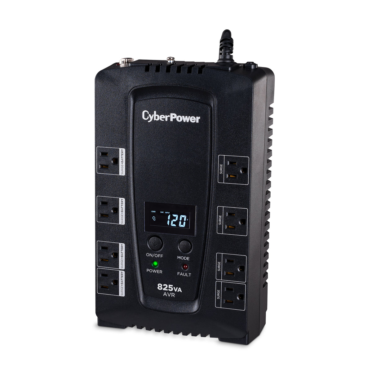 CYBERPOWER - CP825AVRLCD - 825VA/450W LINE INTERACTIVE UPS, 8 x NEMA 5-15R OUTLETS, NEMA 5-15P PLUG W/6FT POWER CORD, AVR, LCD, POWERPANEL PERSONAL SOFTWARE, 3 YR WTY
