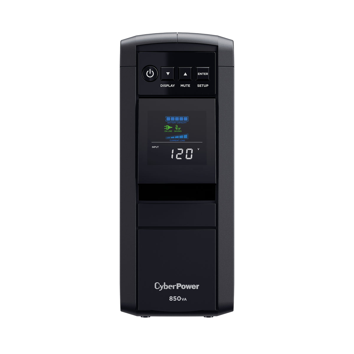 CYBERPOWER - CP850PFCLCD - 850VA/510W Line Interactive UPS, Sine Wave, Mini-tower, 10 NEMA 5-15R Outlets, NEMA 5-15P Plug w/5 Ft Cord, AVR, LCD, Serial/USB, 3 Yr Warranty