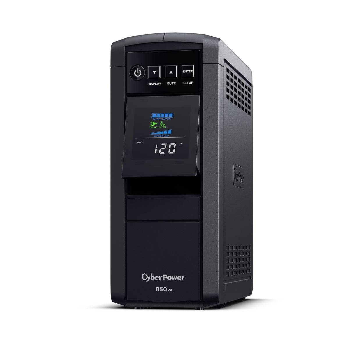 CYBERPOWER - CP850PFCLCD - 850VA/510W Line Interactive UPS, Sine Wave, Mini-tower, 10 NEMA 5-15R Outlets, NEMA 5-15P Plug w/5 Ft Cord, AVR, LCD, Serial/USB, 3 Yr Warranty