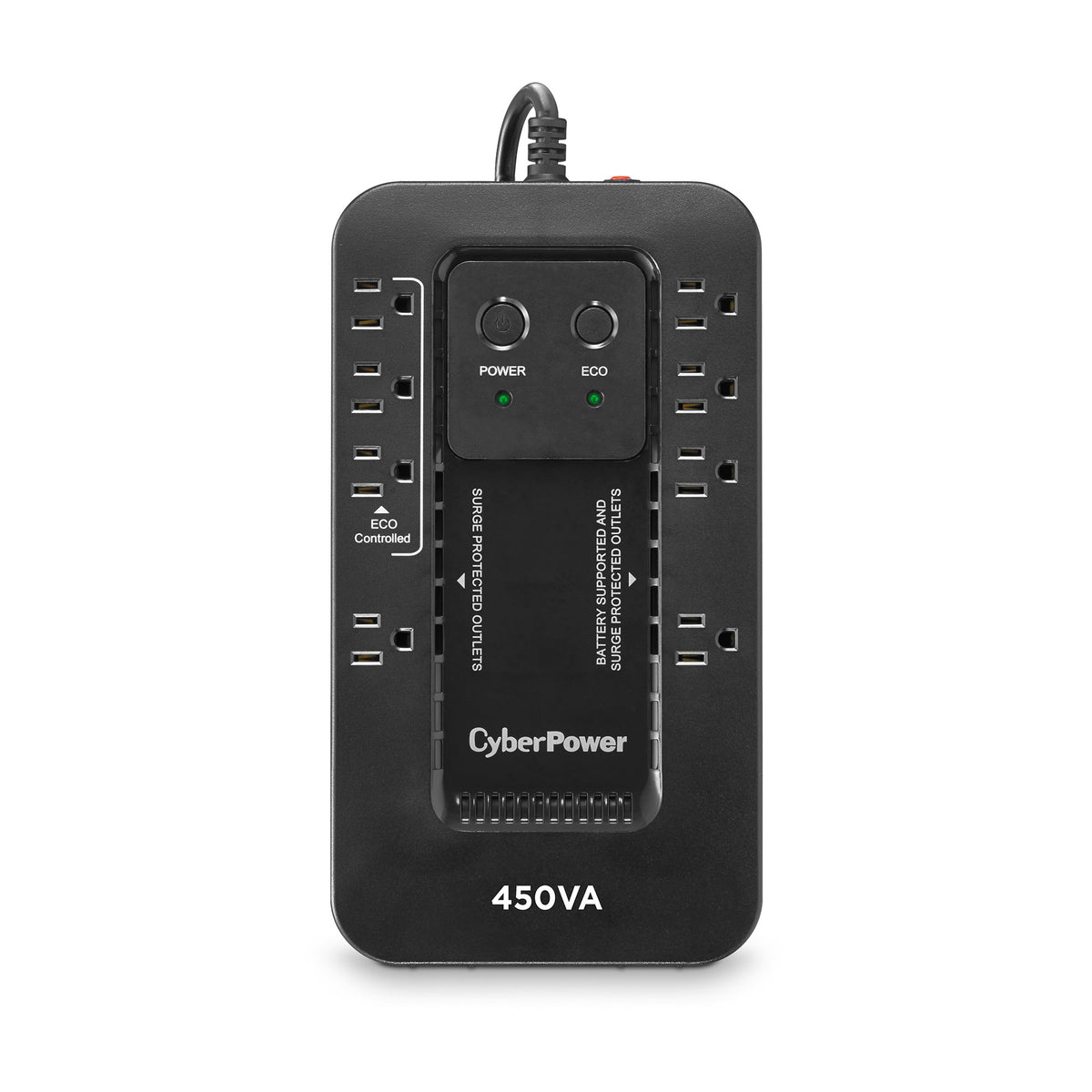 CYBERPOWER - EC450G - 450VA/260W, Simulated Sine Wave, NEMA 5-15P, 5 ft cord, 8 NEMA 5-15R, USB, PowerPanel Personal software, 3 year warranty