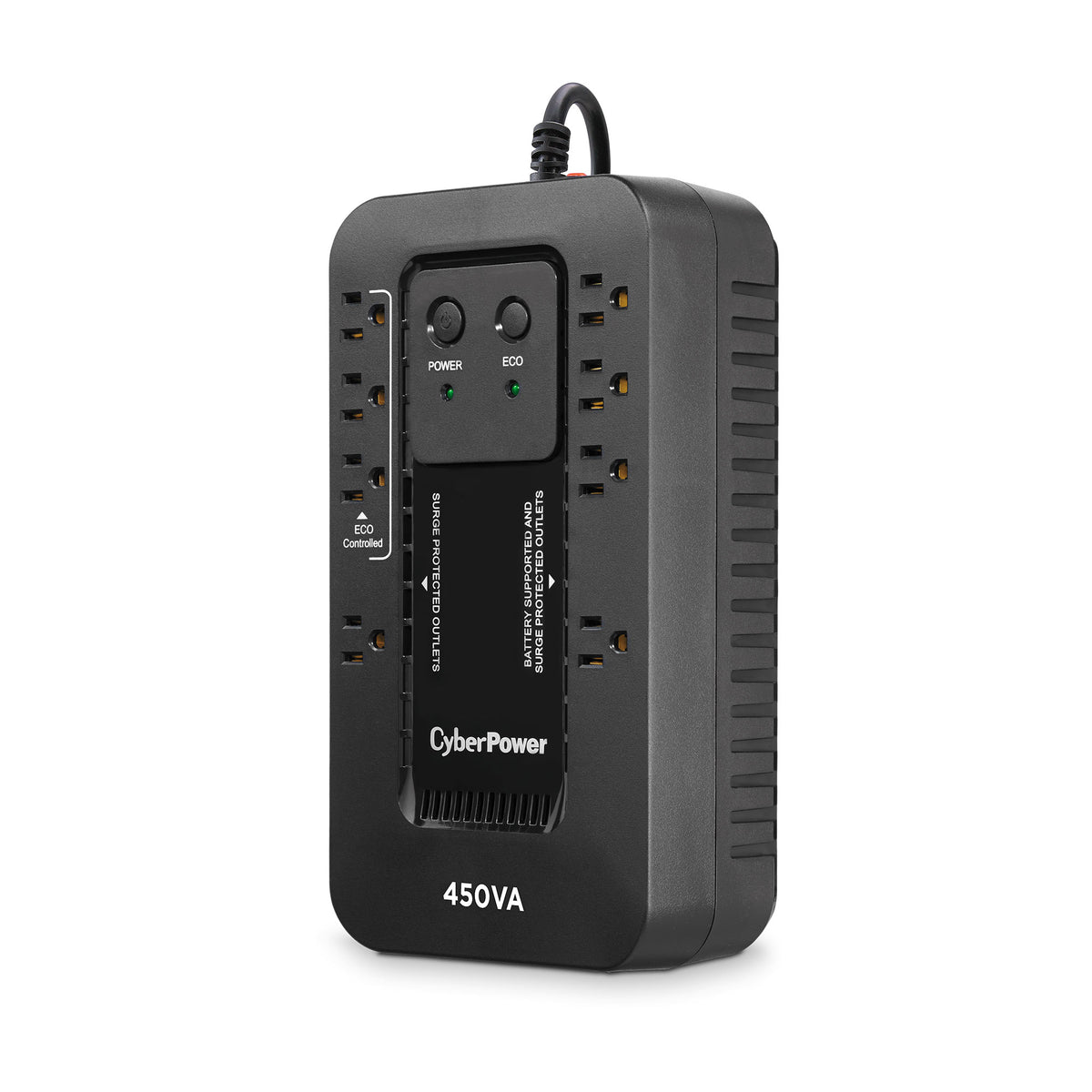 CYBERPOWER - EC450G - 450VA/260W, Simulated Sine Wave, NEMA 5-15P, 5 ft cord, 8 NEMA 5-15R, USB, PowerPanel Personal software, 3 year warranty
