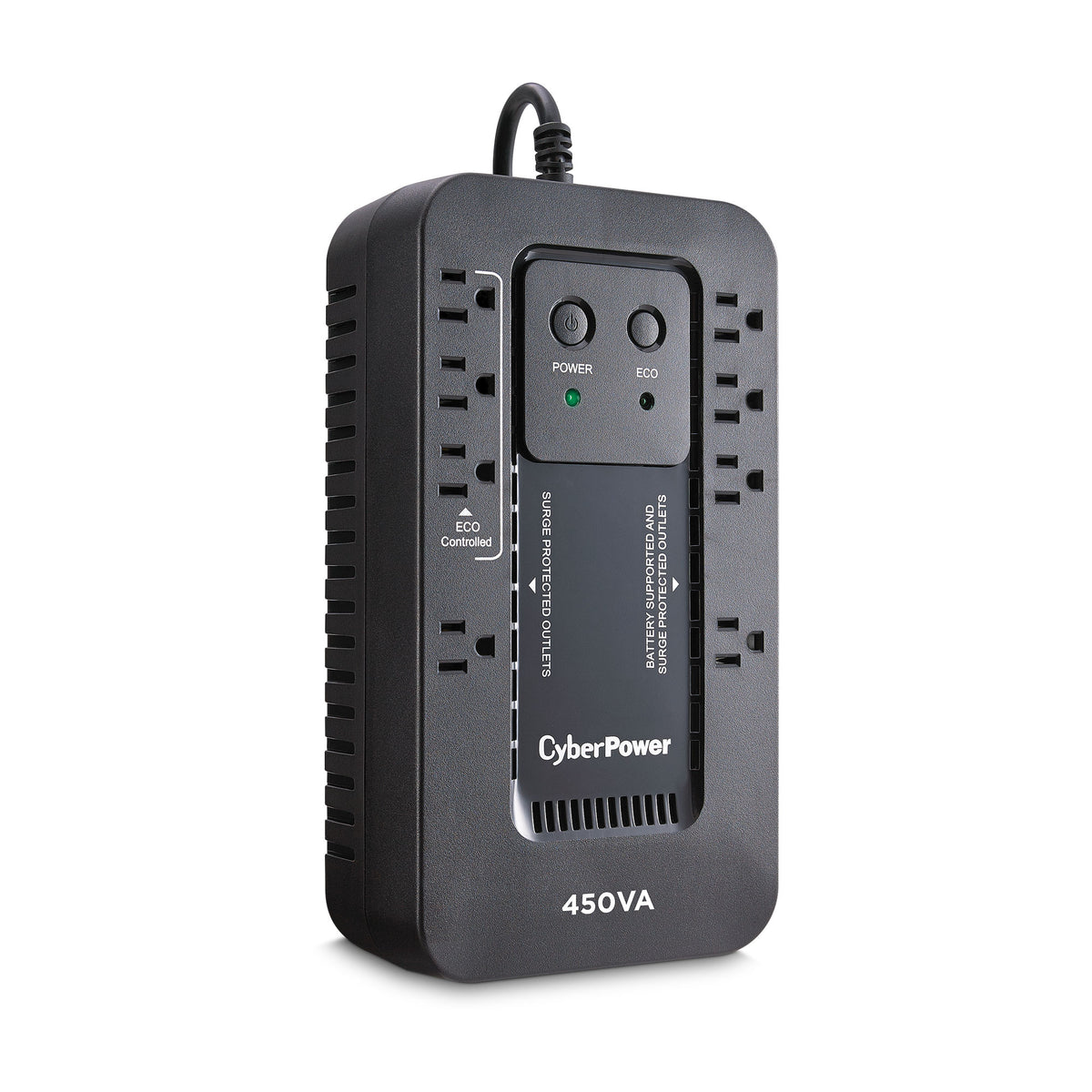 CYBERPOWER - EC450G - 450VA/260W, Simulated Sine Wave, NEMA 5-15P, 5 ft cord, 8 NEMA 5-15R, USB, PowerPanel Personal software, 3 year warranty