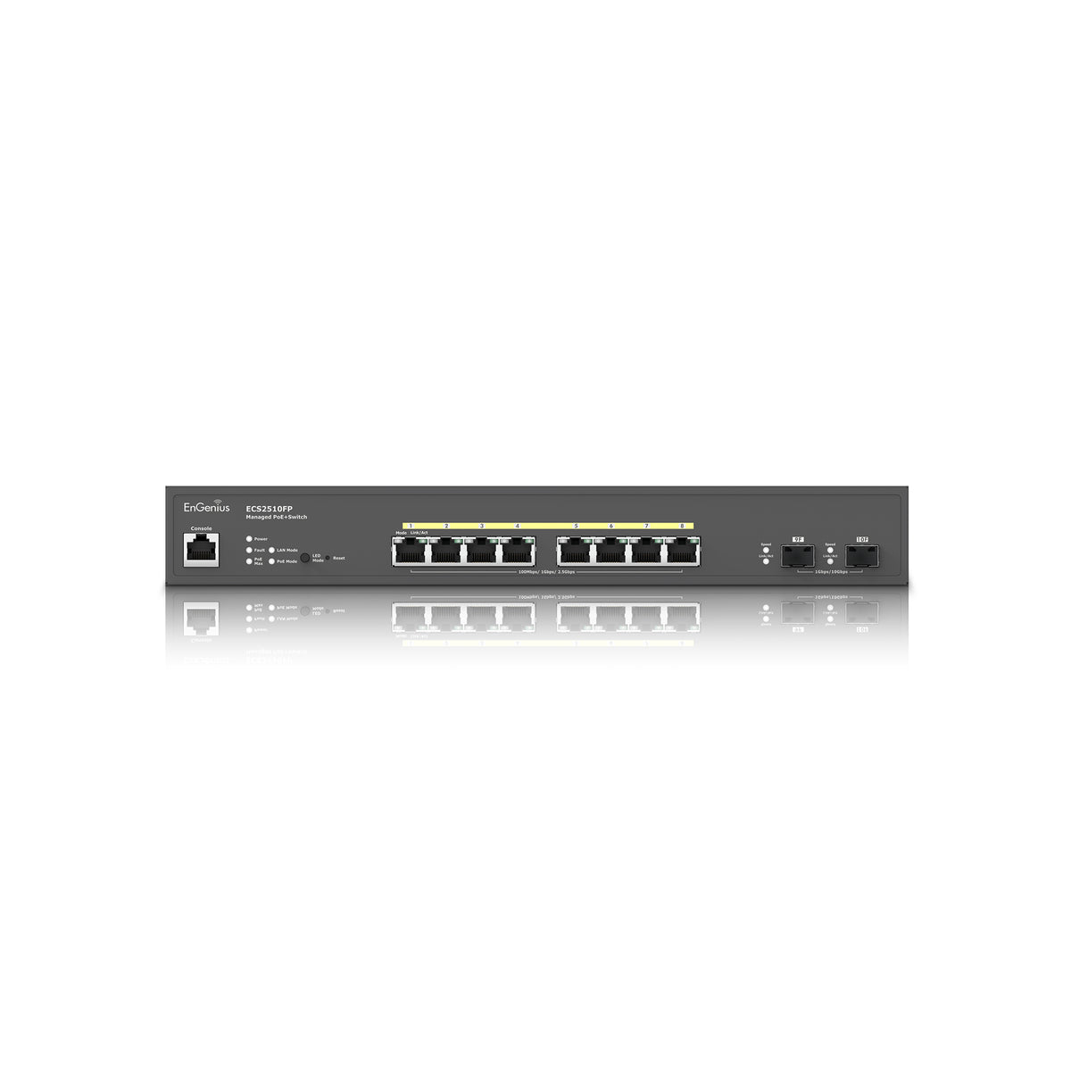 EnGenius - ECS2510FP - 8-Port Cloud Managed Multi-Gigabit L2+ PoE+ Switch with 240W & 2 SFP+ Uplink Ports
