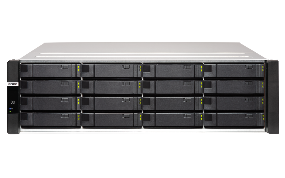 QNAP - ES1686dc-2142IT-96G-US - QNAP 16-Bay Active-Active Dual Controller ZFS NAS and iSCSI/ IP-SAN. 3U, SAS 12G (compatible with SAS 6G), 3 x Gigabit LAN, 4x10GbE(SFP+), 40GbE-ready