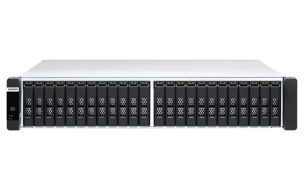 QNAP - ES2486dc-2142IT-128G-US - QNAP 24-Bay Active-Active Dual Controller ZFS NAS and iSCSI/ IP-SAN. 3U, SAS 12G (compatible with SAS 6G), 3 x Gigabit LAN, 4x10GbE(SFP+), 40GbE-ready