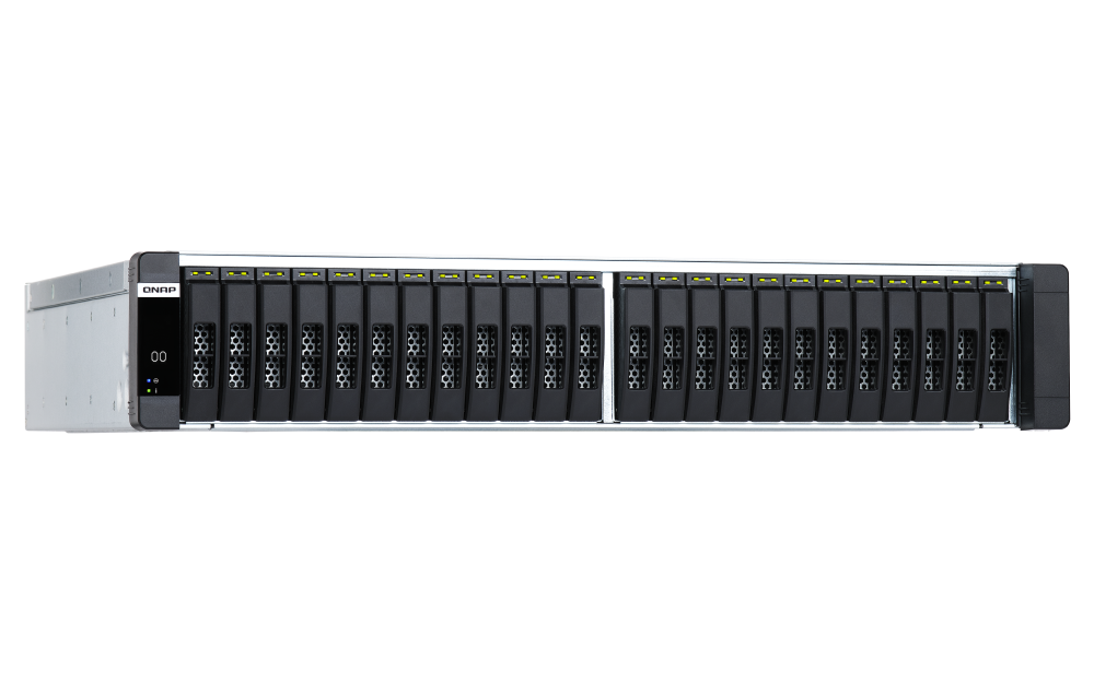 QNAP - ES2486dc-2142IT-96G-US - QNAP 24-Bay Active-Active Dual Controller ZFS NAS and iSCSI/ IP-SAN. 3U, SAS 12G (compatible with SAS 6G), 3 x Gigabit LAN, 4x10GbE(SFP+), 40GbE-ready