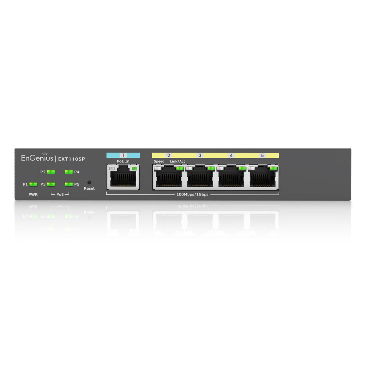 EnGenius - EXT1105P - EnGenius Switch extender with 4 GbE PoE & 1 GbE PoE PD , IEEE802.3at, Desktop Style