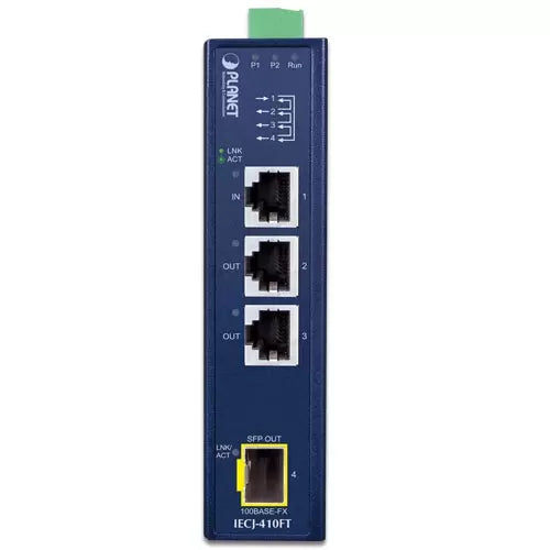 Planet - IECJ-410FT -  Industrial 3-Port RJ45 + 1-Port SFP EtherCAT Junction Slave (-40~75 degrees C)