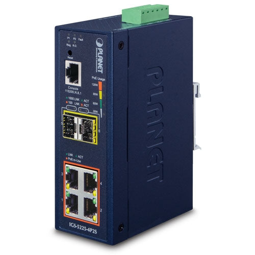 Planet - IGS-5225-4P2S - IP40 Industrial L2+/L4 4-Port 1000T 802.3at PoE + 2-Port 100/1000X SFP Full Managed Switch (-40 to 75 C)