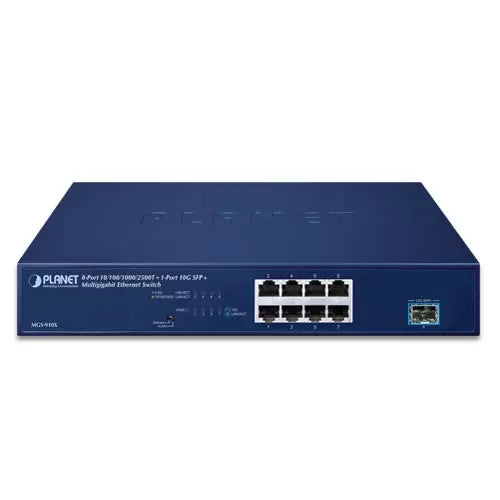 Planet - MGS-910X - 8-Port 10/100/1000/2500T + 1-Port 10G SFP+ Multigigabit Ethernet Switch (Fanless design, Standard/VLAN mode, desktop size with rackmount kit)