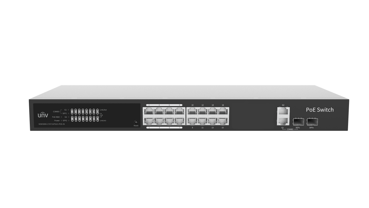 UNV - NSW3000-17GT1GP1GC-POE-IN - UNV Giga 16 Port 250W Cloud Managed Ethernet PoE Switch
