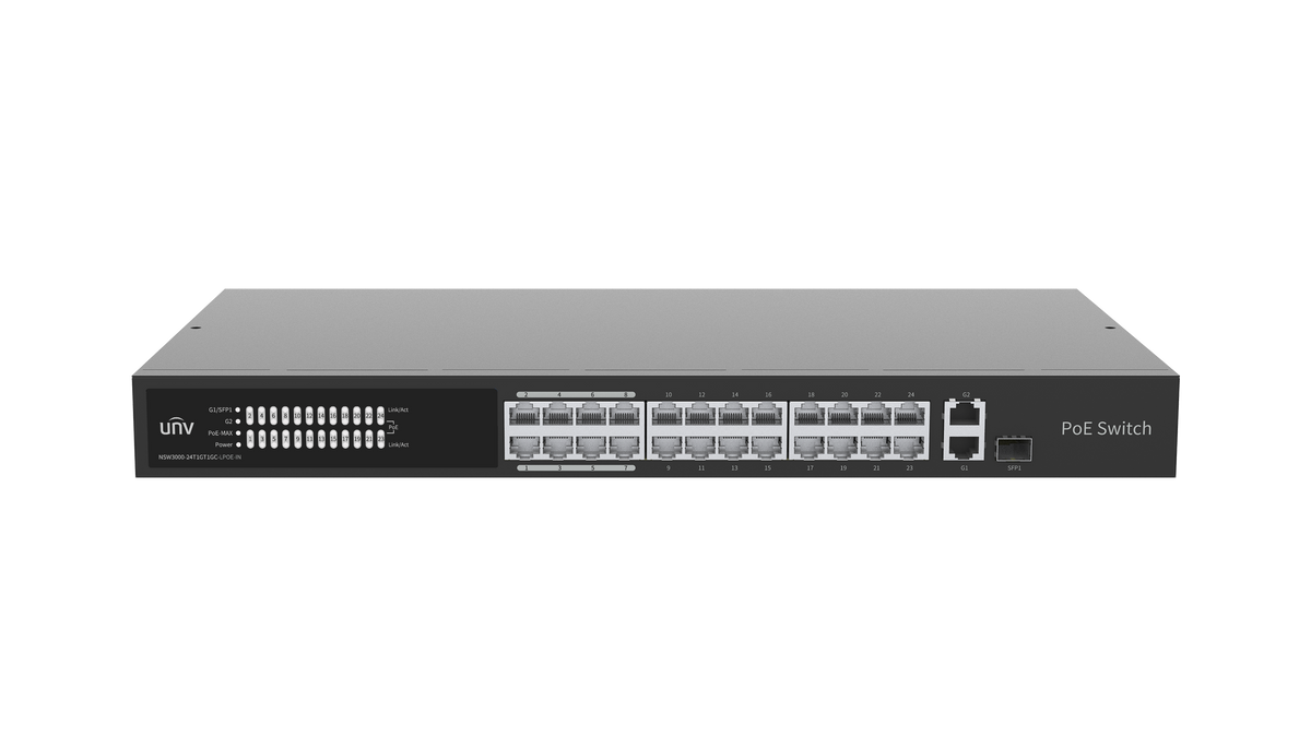 UNV - NSW3000-24T1GT1GC-LPOE-IN - UNV Ethernet 24 Port 250W Cloud Managed Ethernet Low Power PoE Switch