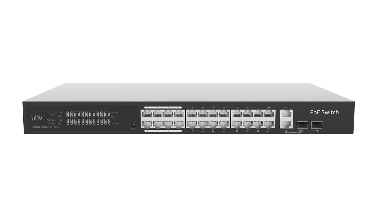 UNV - NSW3000-25GT1GP1GC-POE-IN - UNV Giga 24 Port 370W Cloud Managed Ethernet PoE Switch